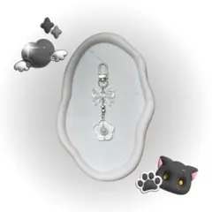 ビーズキーホルダー チャーム シルバー リボン