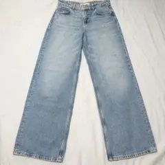 ZARA ストレートデニム EUR34 ワイド ミッドライズ ミディアムブルーのサムネイル