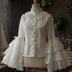 ロリータ　ゴスロリ　姫袖ブラウス ホワイトブラウス　長袖　華ロリ　Lolita