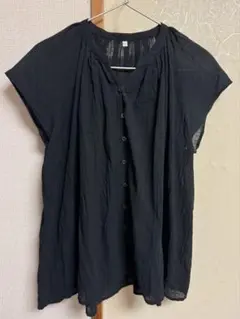 無印良品　強撚ボイルフレンチスリーブブラウス　婦人L/黒