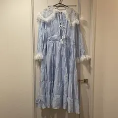 Physical Drop スタンドカラープリンセスドレス水色×白ピコフリル 
