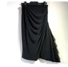 黒 ギャザー スリット フリル タイト スカート 社交ダンス　ラテンダンス　M