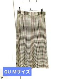 GU Mサイズ ジーユー チェック柄 タイトスカート ひざ下丈 千鳥格子