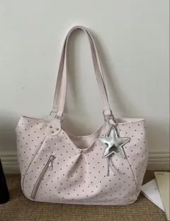 SHEIN ピンク ドット ショルダーバッグ トートバッグ キーホルダー付き