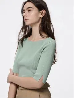 【新品】GUリブボートネックセーター(5分袖)Z