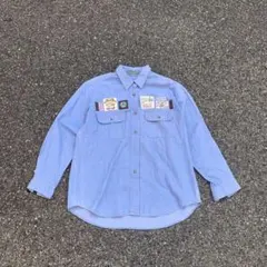 90s denim chambray パッチ ダブルポケット シャツ 鳥 鹿