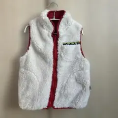 MouJonJon フリースベスト 120cm ホワイト・レッド