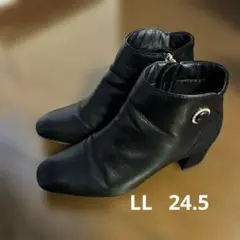 Zipper ブラックレザー中ヒールブーツLL 24.5