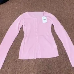 ピンク リブ編み 長袖カーディガン M