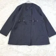 2070 【美品】ノーカラースプリングコート ハーフコート　濃グレー　ジャケット