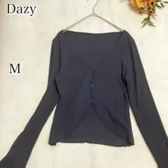 Dazy フロントデザイン リブニットカーディガン クロップド丈 ネイビー M