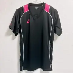 asics 吸汗速乾 VネックTシャツ ブラック/ピンク