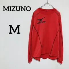 ミズノ　Ｔシャツ　長袖　Ｍ　赤　バックプリント　クイックドライ　プラス