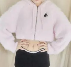 epine shaggy knit zipper hoodie pink