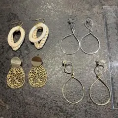 【4ペアセット】ホワイト、シルバーとゴールド2ペアのピアス