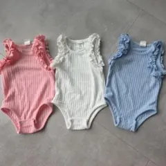 フリル付きリブ編みロンパース 3色セット