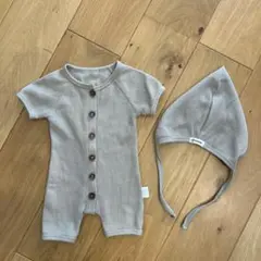BBABBA 韓国服リブ編みグレーロンパースと帽子セット