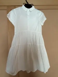 ZARA 半袖 ティアード シャツワンピース ホワイト 128cm 子供服