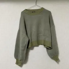 オリーブグリーン クロップドニットセーター