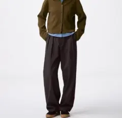 GU チノバレルレッグタックパンツ ダークブラウン ジーユー