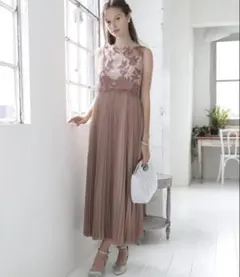 Dolly Doll 刺繍シアーレース切り替え ロングワンピース 結婚式ドレス