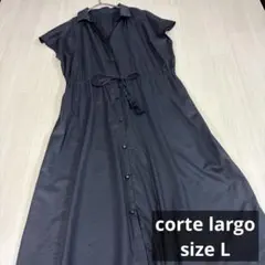 corte largo ネイビー 半袖 シャツワンピース タッセル紐付きのサムネイル