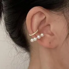 4連パール クリップオンイヤリング ゴールド 2層 イヤーカフ #C608-4