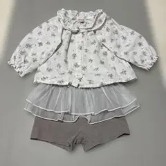 petit main 花柄ブラウス＆　レース付きショートパンツ　セット