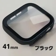 【防水41ｍｍ】AppleWatch　保護カバー　ケース　強化ガラス　ブラック