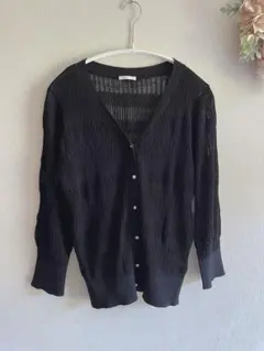 guブラックリブ編みカーディガン