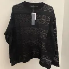 【新品タグ付】 レイジブルー スカシ編み 長袖シャツ ブラック レース 黒