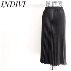 極美品♡インディヴィ 艶ブラック ウエスト太ゴム プリーツロングスカート M