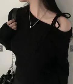 GRL ワンショルダーリボンリブニットトップス[th004]