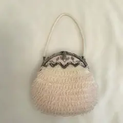 昭和　レトロ　ヴィンテージ　ビーズハンドバッグ　白ピンク　和洋装