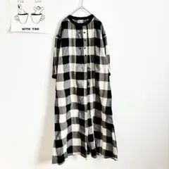 サマンサモスモス　ロングシャツワンピース　ブロックチェック　七分袖　ゆったり◎