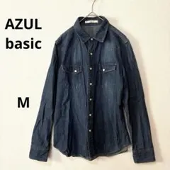 【美品】ダンガリーシャツ　長袖　スナップボタン　デニムシャツ　ブルー　M