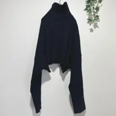 【ザラ】ショート丈 オーバーサイズ ニット　タートルネック　Lサイズ　黒