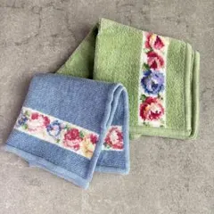 美品　FEILER フェイラー ハンカチ シェニール織 花柄 ブルー　2枚セット