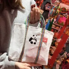 台湾　漁師網バッグ　1号 茄芷袋 パンダ　熊猫　中国語　白　エコバッグ