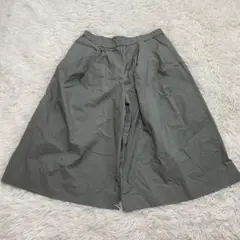 1682 美品✨ユニクロ ミモレ丈ガウチョパンツ L 緑 ウエストゴム ワイド