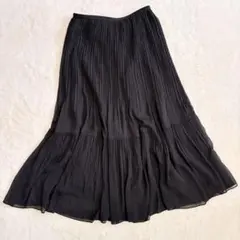 ユニクロ　シフォンティアードプリーツスカート　Ｌ　黒　シアー　ロング　裏地　春夏