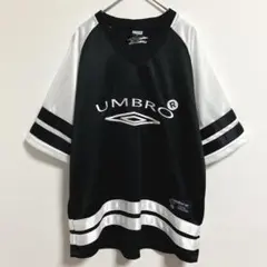 ユ*ヤ様 UMBRO サッカーシャツ M 黒　白　Ｖネック　刺繍ロゴ　Y2K 0