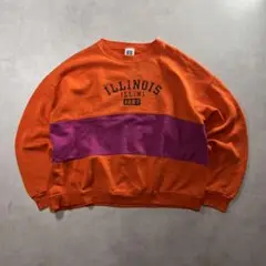 90s ラッセル ツートンカラー 3段プリント 前Vスウェット RUSSEL