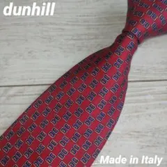 美品☆dunhill☆イタリア製 幾何学プリント シルクタイ ワイン