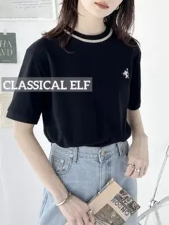 k0697 CLASSICAL ELF 編立リブワンポイント刺繍鹿の子Tシャツ