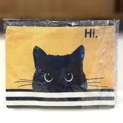 黒猫イラスト　「Hi.」　フラットポーチ　イエロー