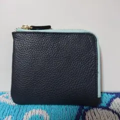 L字ファスナー ミニ財布 ネイビー×ライトブルー