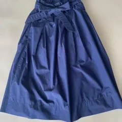 ユニクロ【UNIQLO】プリーツロングスカートネイビー ウエストリボン
