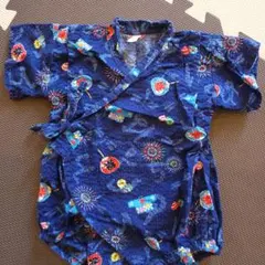 花火、祭りうちわ柄 ネイビー甚平 サイズ70