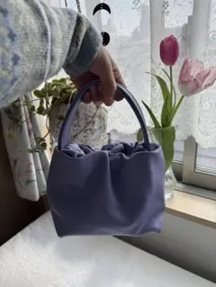 本革　オールハンドメイド　手作り　パープルハンドバッグ　革の鞄　革のバッグ
